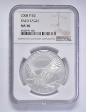 MS70 2008-P American Bald Eagle Commem dollaro d'argento $ 1 NGC marrone Lbl