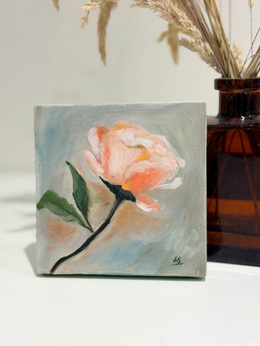 Rosa originale dipinto olio - , su