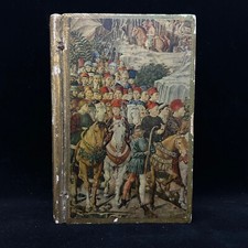 Scatola in legno vintage a forma di libro antico riccamente decorato