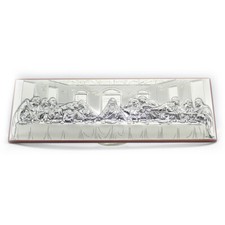 Icona sacra in legno con laminato argento Ultima Cena arte sacra