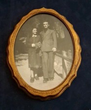 Cornice Ovale In Legno Con Foto Coppia Anni 40 Vintage