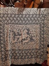 Antico pannello tenda inserto in filet piccolo scena di caccia cm150x145.