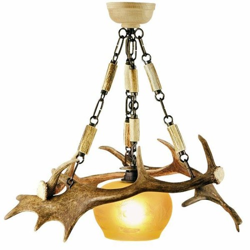 Lampadario con vere corna - , di