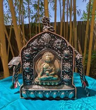 Antico Tibet originale. GIGANTE Gau, Ghau con Buddha Shakyamuni 20 cm 1 kg