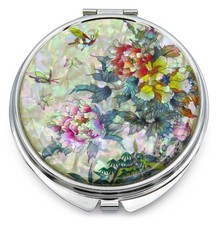 MADDesign Mother of Pearl Compact Makeup Mirror Folding Magnify Butterfly Flo...