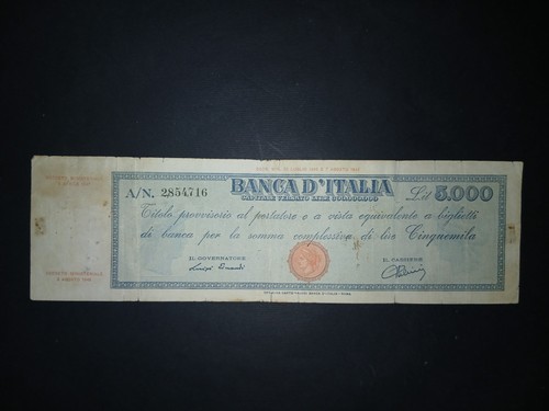 5000 lire titolo provvisorio - lire,