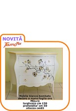 mobile ingresso comò cassettoni decò  bombato bianco  decorato a mano foglia oro