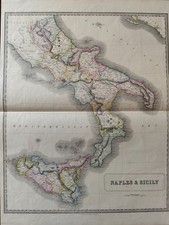 1850 GEORGE PHILIP & SON CARTA GEOGRAFICA REGNO DI NAPOLI E SICILIA