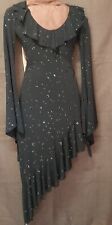 abito vestito ballo elegante festa volants nero paillettes asimmetrico spacco 