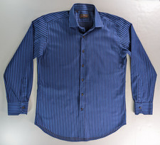 Etro Camicia Uomo 42 Blu Righe Bottoni Manica Lunga Designer Made in Italy