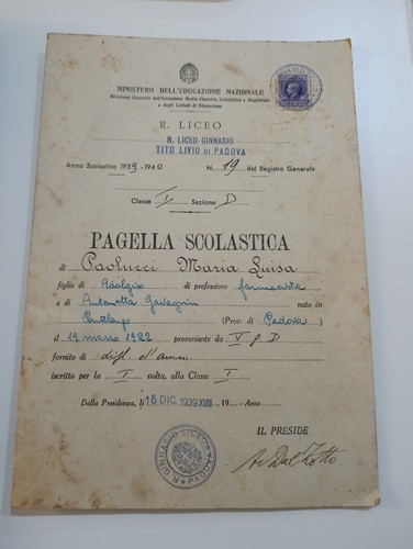 Pagella scolastica 1939 1940 - pagella,
