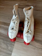 Pattini a Rotelle Scarponcino Bianco pelle? N 5 fatte a mano? anni 70 Vintage