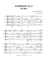BEETHOVEN  - SYMPHONY No. 5 - 1st  Mvt - Arr. for String quartet - With Parts