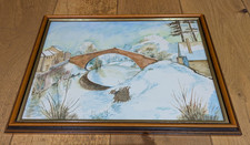 Cornice portafoto in legno 42,5x32cm con acquerello di ponte scena neve