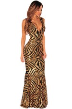 Abito Lungo ricamato Aderente nudo Party Ballo Cerimonia Sequins Gown Dress M