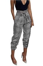 Pantaloni Donna Fantasia Stampa Scozzese Casual Eleganti Moda Vita Alta I.23822