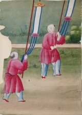 Antico dipinto cinese. Dipinto a tempera su carta. Arte orientale - cm 62,5 x 42