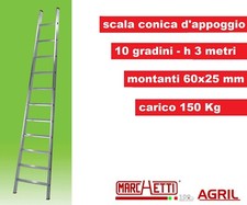 Scala in Alluminio Conica da Appoggio per Raccolta Potatura 10 Gradini 3 Metri