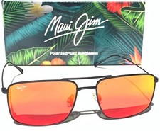 NUOVI occhiali da sole Maui Jim AEKO Pilot nero satinato lenti lava rubino RM886-02@