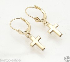 Orecchini croce pendente tutti lucidi con retro a leva vero oro giallo 10 carati