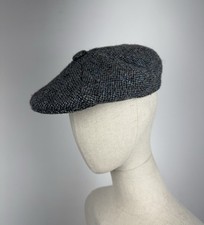 Berretto piatto vintage Harris tweed lana grigio spina di pesce uomo taglia M
