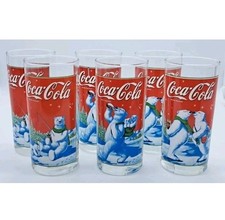 6 BICCHIERI COCA COLA COCACOLA COKE-IN VETRO-NATALE ORSO POLARE-GLASSES-VINTAGE