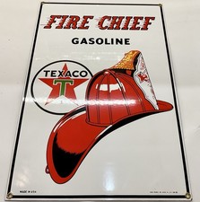 Insegna Vintage Rustica Texaco Capo Pompieri Pompa Gas Olio Porcellana Metallo Smaltato