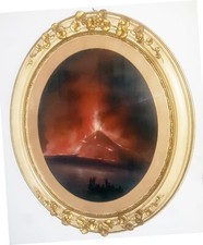 Coppia di gouache Emmanuel  Meuris 1920 eruzione vesuvio napoli da mare liberty