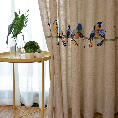 Tenda uccellini ricamata - , beige