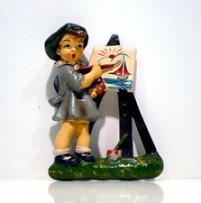 Bassorilievo gesso smaltato deco' bimbo bambino pittore vintage anni '40 v162