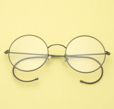 Squisita montatura per occhiali da vista 44 mm rotonda grigia filo tempia occhiali vintage