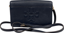 Borsa a tracolla Tory Burch donna blu in pelle bomba T con cinturino rimovibile