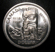 VECCHIE MONETE CANADESI ARGENTO 1958 BU UNC CANADA TOTEM POLE ARGENTO 1 DOLLARO