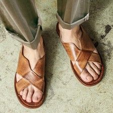 Sandali stile romano punta aperta uomo donna vera pelle retrò fibbia inglese ballerine