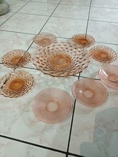 Servizio piatti dessert antico in vetro rosa Depression