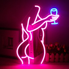 Signora indietro segni al neon