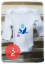 BODY TUTINA  NEONATO BIMBO CICOGNA GLITTERATA  3 MESI MANICA LUNGA COTONE NUOVO 