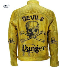 Giacca biker uomo pelle gialla