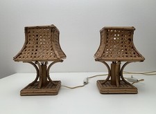 X2 Lampade da tavolo Bambù e Paglia di Vienna a Forma di Pagoda Made In Italy 60