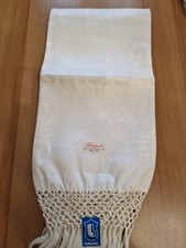 Antico asciugamano con frange in puro lino "Lamperti" MAI USATO