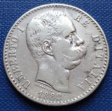MONETA REGNO UMBERTO I 2 LIRE 1882 1°TIPO ZECCA DI ROMA,ARGENTO 835/9,91 GRAMMI