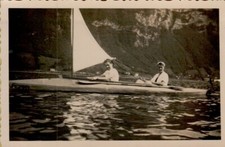 169585 ANTICA FOTOGRAFIA LUOGO SCONOSCIUTO CREDO LAGO DI LUGANO CANOA A VELA