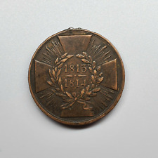 1813-1814 Medaglia Campagna Napoleonica Prussiana Bronzo Cannone Liberazione Guerra Tedesca