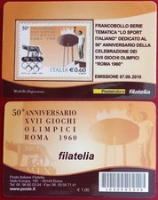 ITALIA 2010 GIOCHI OLIMPICI ROMA 1960 OLIMPIADI TESSERA FILATELICA FRANCOBOLLO
