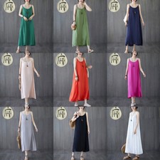 Donna Larga Sottoveste Abito con Spalline Spaghetti sotto-Abiti senza Maniche