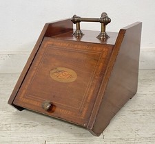 ANTICO PORTA CARBONE INGLESE 1800 LEGNO NOCE INTARSIATO LONDRA CONCHIGLIA RAME