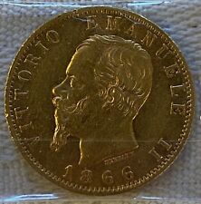 Moneta Oro 20 Lire Vittorio Emanuele II (1861-1878) 1866 RARA Torino BB Perizia