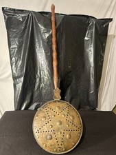 Scaldaletto/manico legno/modello stella ottone/manico ottone/inizio XX secolo