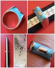 Anello?ARGENTO 800 massiccio STERLING n14 SMALTO azzuro VINTAGE uomo donna 8 gr