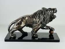 Antica Grande Statua Leone Ruggente 42cm Scultura Epoca Anni ‘30 Firmata Ganci